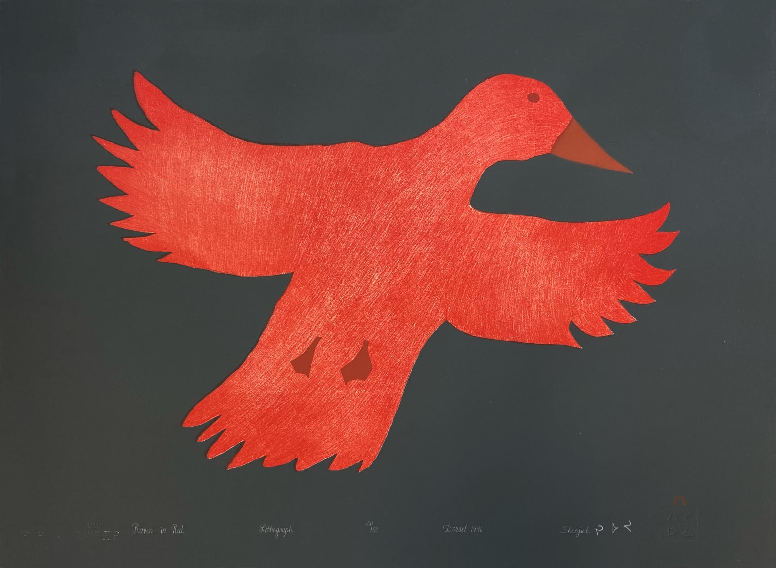 SHEOJUK ETIDLOOIE (1932-1999) KINNGAIT (CAPE DORSET), Raven in Red, 1996 #31