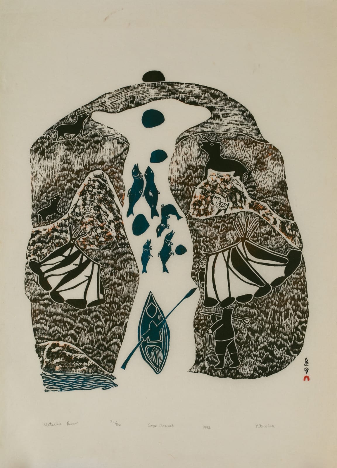 PITSEOLAK ASHOONA, R.C.A., O.C., (1904-1983) KINNGAIT (CAPE DORSET), Netsilik River, 1973 #26