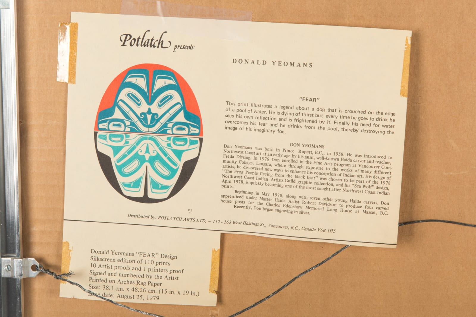 DON YEOMANS (1958-) HAIDA / MÉTIS, PRINCE RUPERT, B.C., Fear, August 1979