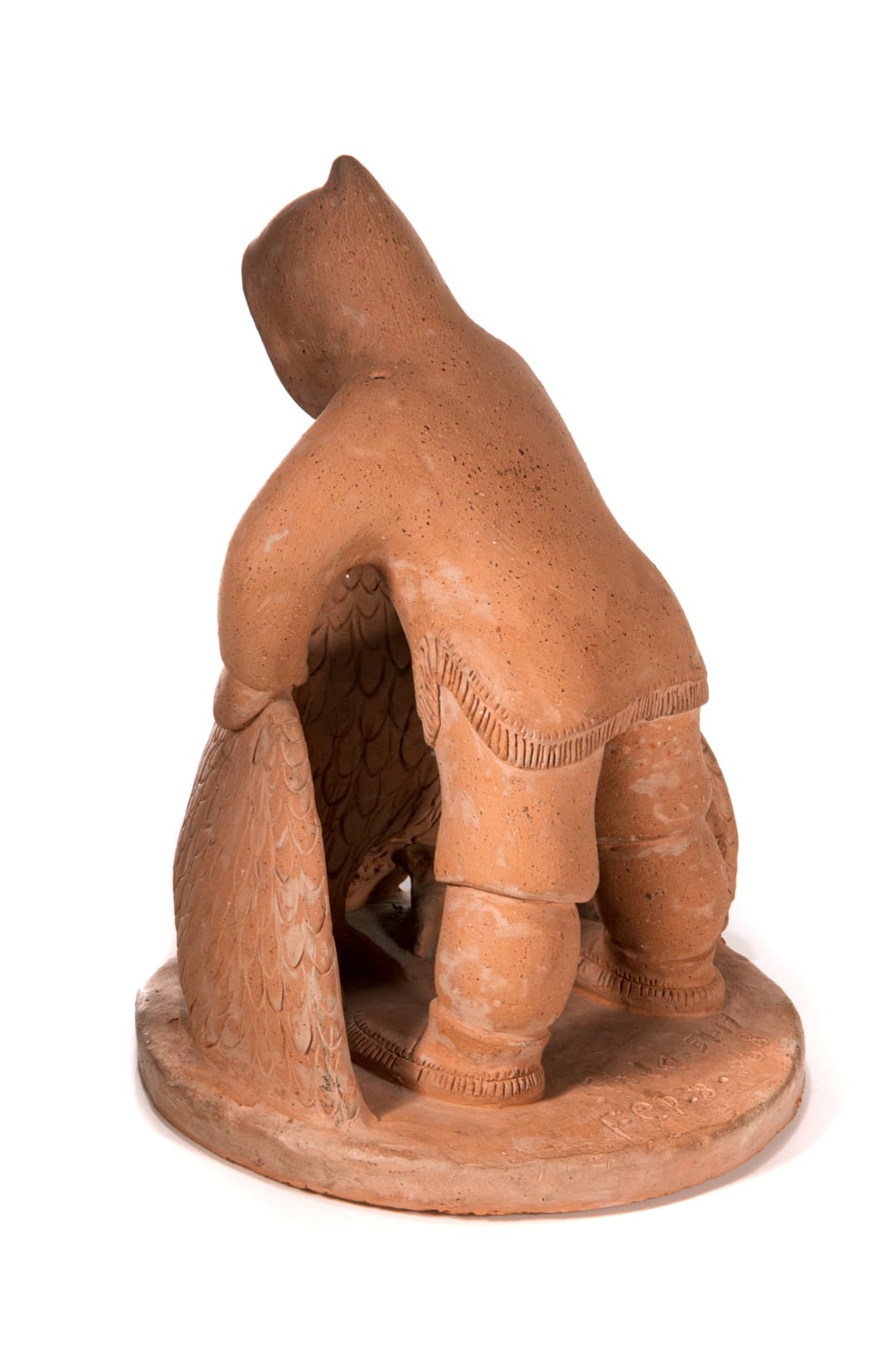 LAURENT AKSADJUAK (1935-) KANGIQLINIQ (RANKIN INLET), Inuk Embracing a Snowy Owl, February 8, 1968