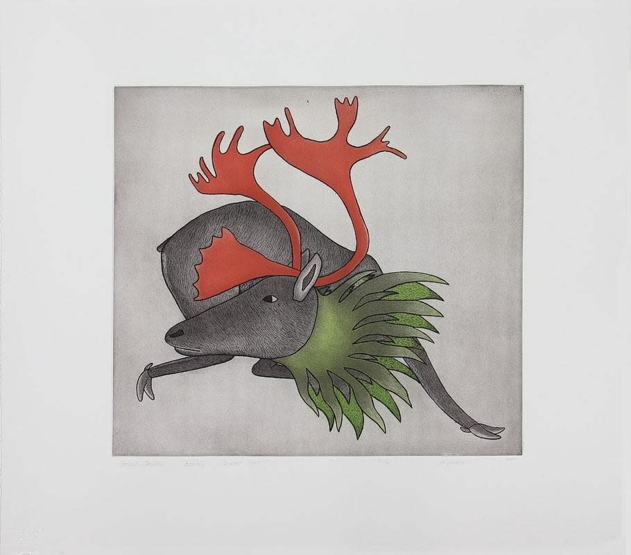 QAVAVAU MANUMIE (1958-) KINNGAIT (CAPE DORSET), Spring Caribou, 1995 #13