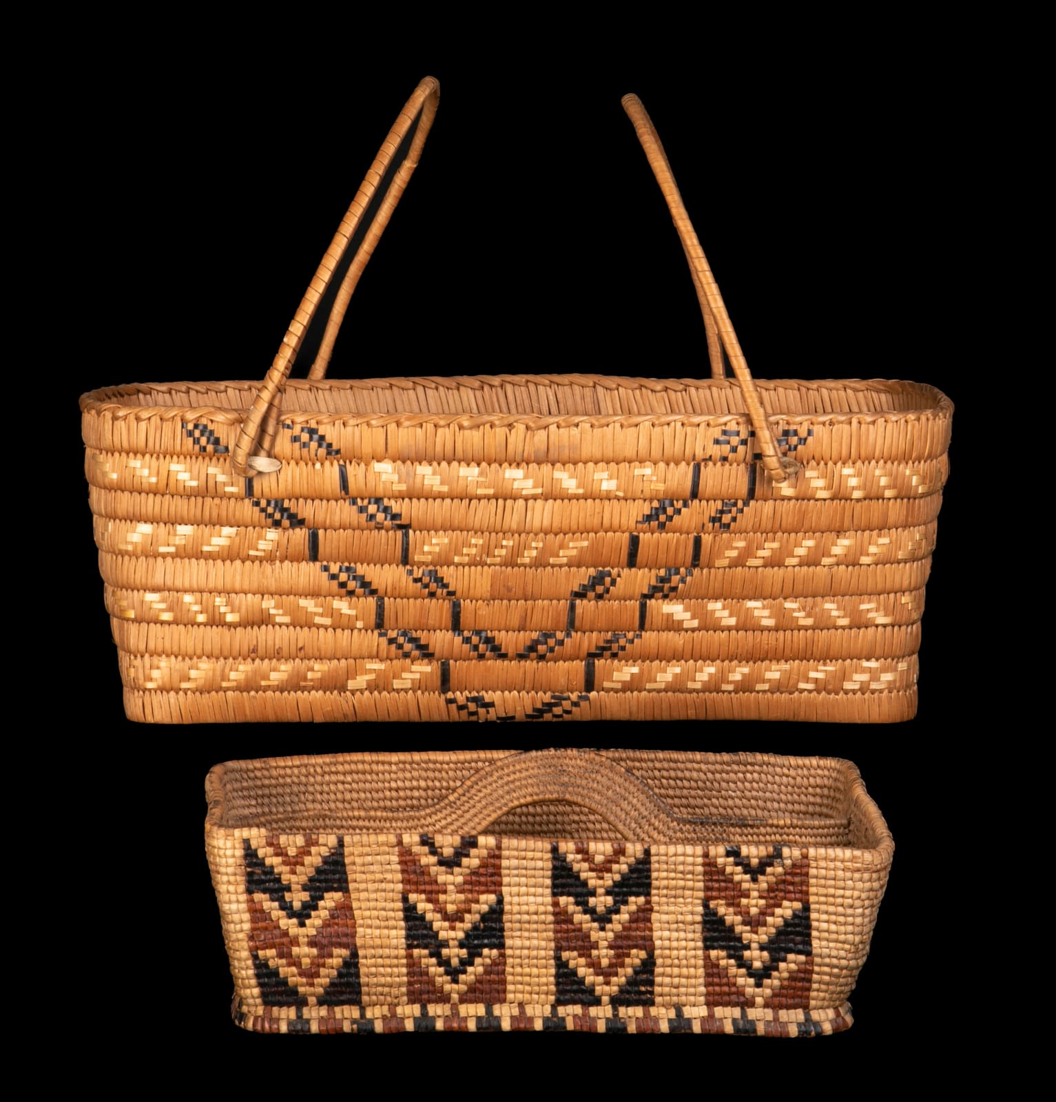 UNIDENTIFIED SALISH ARTISTS, Two Carrying Containers, early 1900s