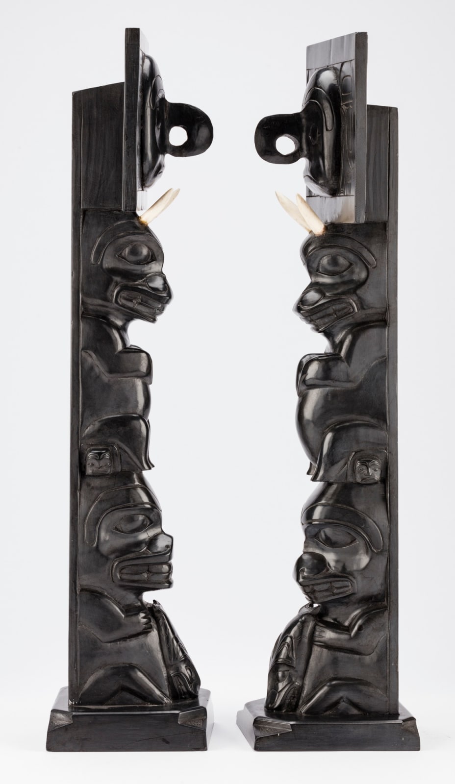 RUFUS MOODY, C.M. (1923-1998) SKIDEGATE, B.C., Pair of Model Mortuary Totem Poles, 1973
