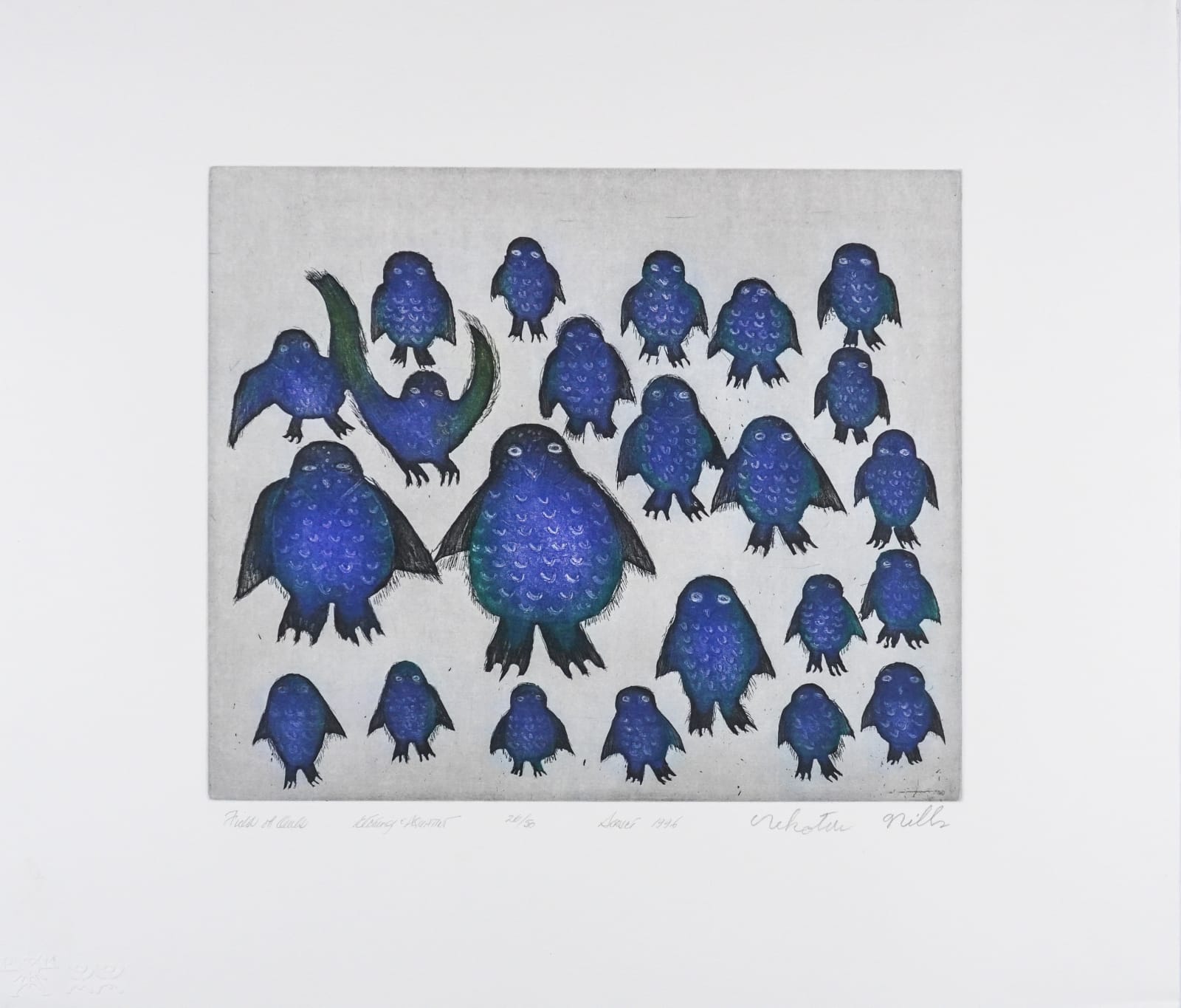 NIKOTAI MILLS (1936-) KINNGAIT (CAPE DORSET), Field of Owls, 1996 #E2