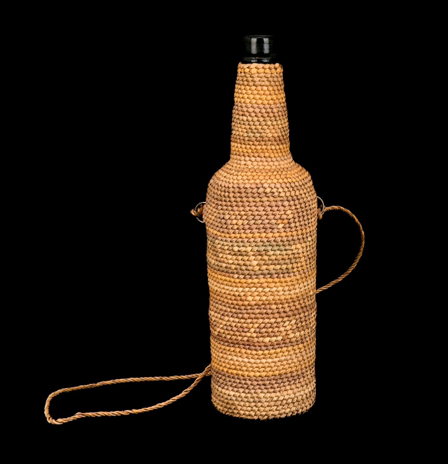 UNIDENTIFIED NUU-CHAH-NULTH ARTIST, Wove Basketry Sleeve Covered Bottle , c. 1930s or 1940s