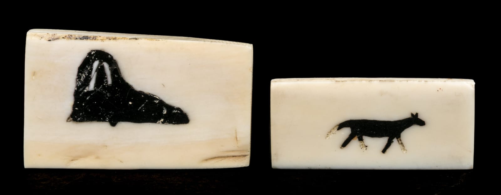 UNIDENTIFIED ARTISTS, INUKJUAK (PORT HARRISON), Two Ivory Plaques with Walrus and Fox, c. early 1950s