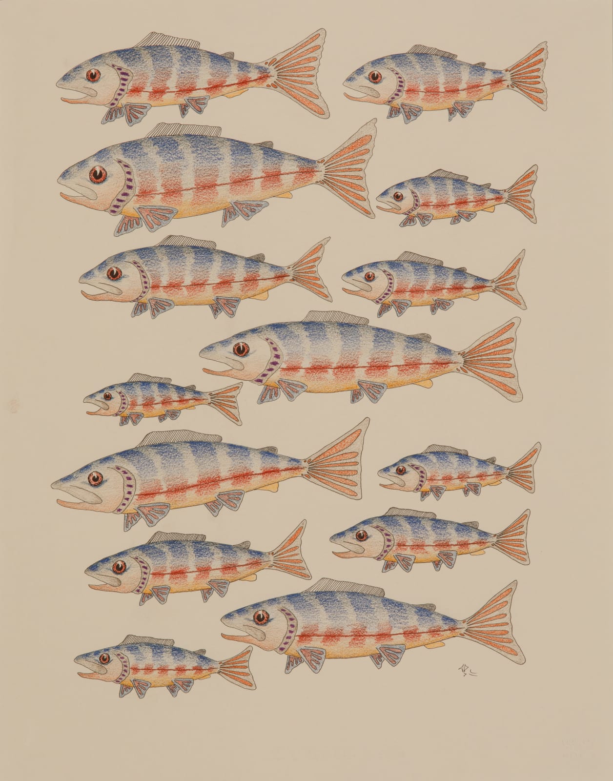 AOUDLA PUDLAT (1951-2006) KINNGAIT (CAPE DORSET), School of Fish, 1994/95