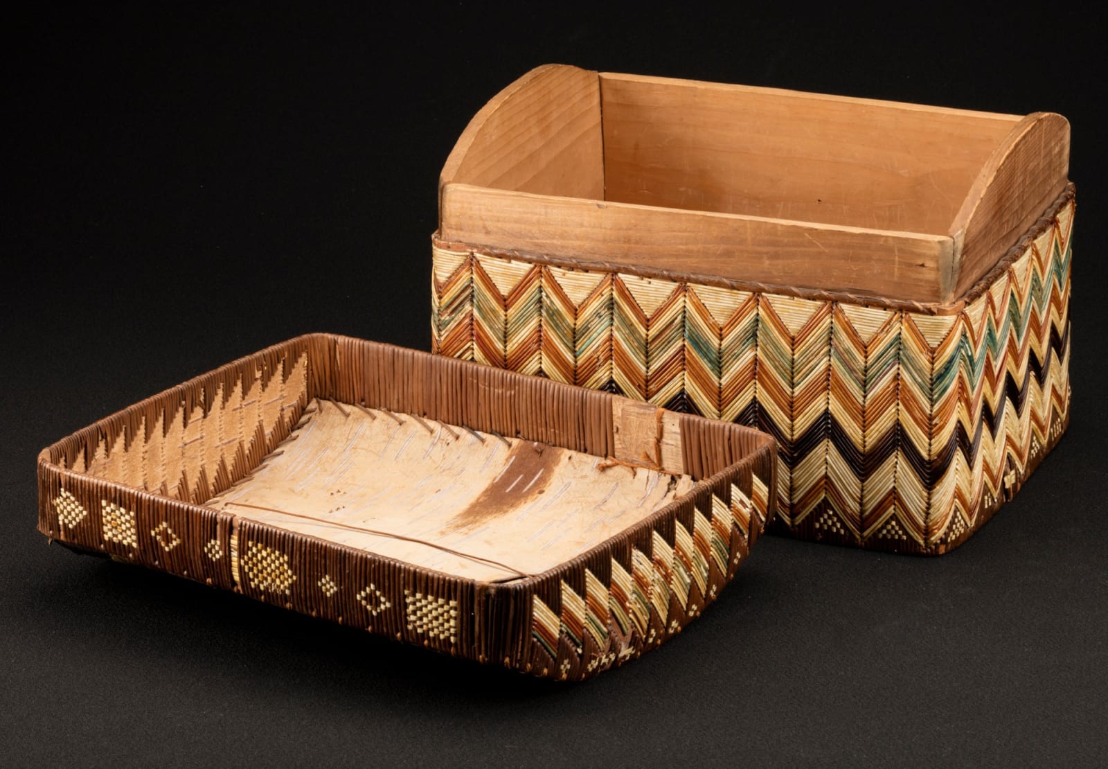 UNIDENTIFIED MI'KMAQ ARTIST, Quilled Lidded Box, c. 1850