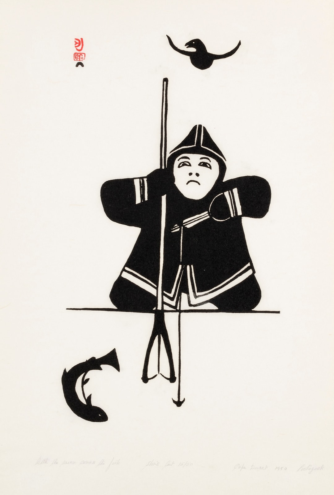 JOSEPHIE POOTOOGOOK (1887-1958) KINNGAIT (CAPE DORSET), With the Raven Comes the Fish, 1959 #26