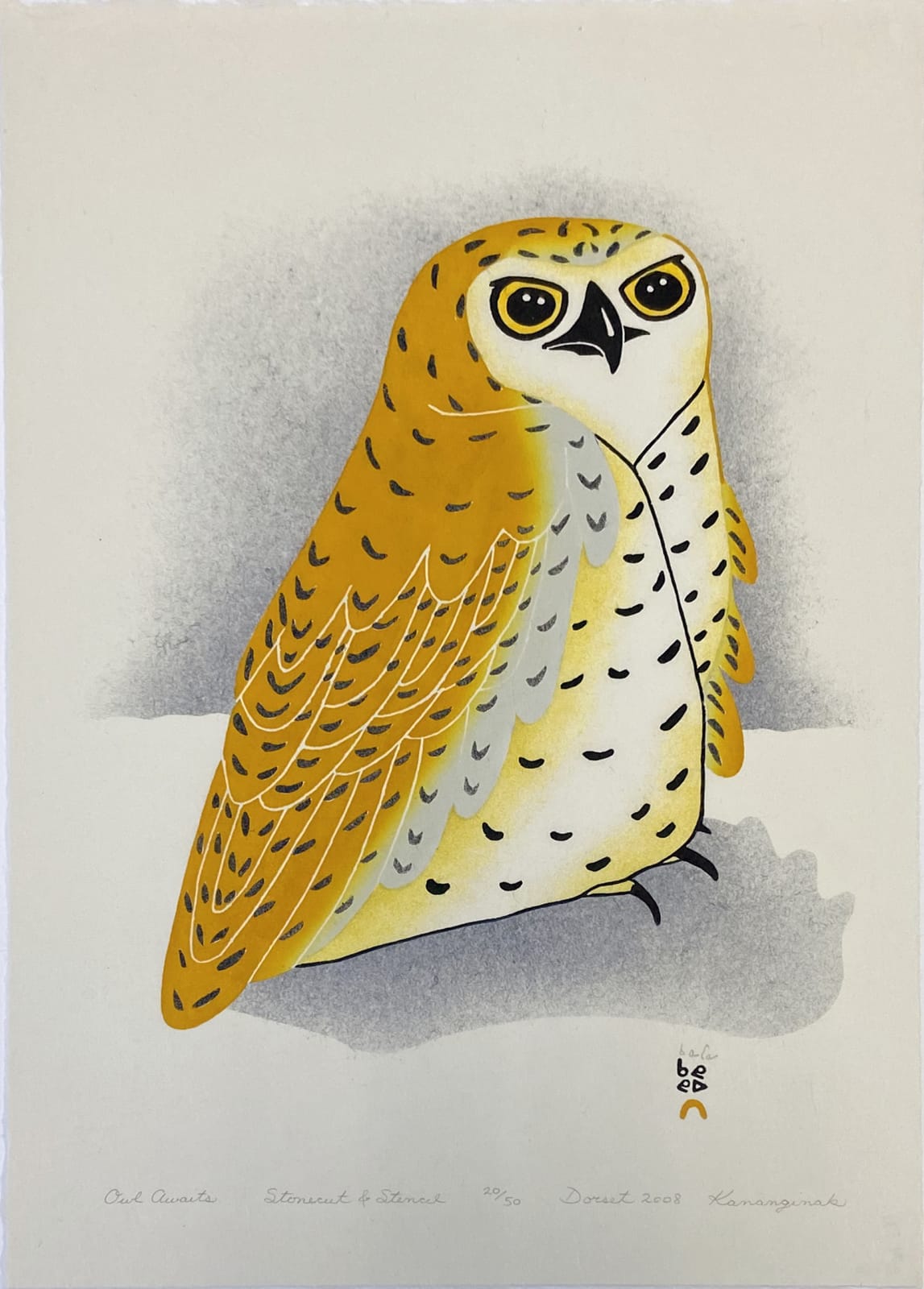 KANANGINAK POOTOOGOOK, R.C.A. (1935-2010) KINNGAIT (CAPE DORSET), Owl Awaits, 2008 #10