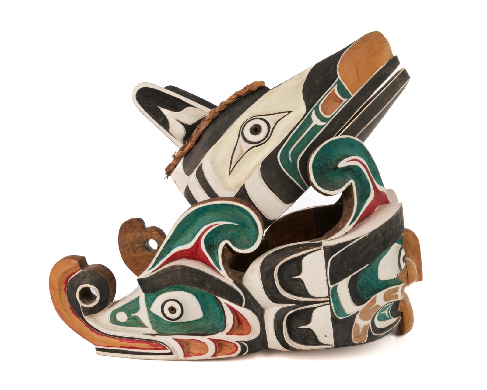 GEORGE BEE, KWAKWA̱KA̱ʼWAKW, Model Bentwood Hat of Sisiyutł (Sisiutl / Sea Serpent) with Wolf , mid-late 1980s