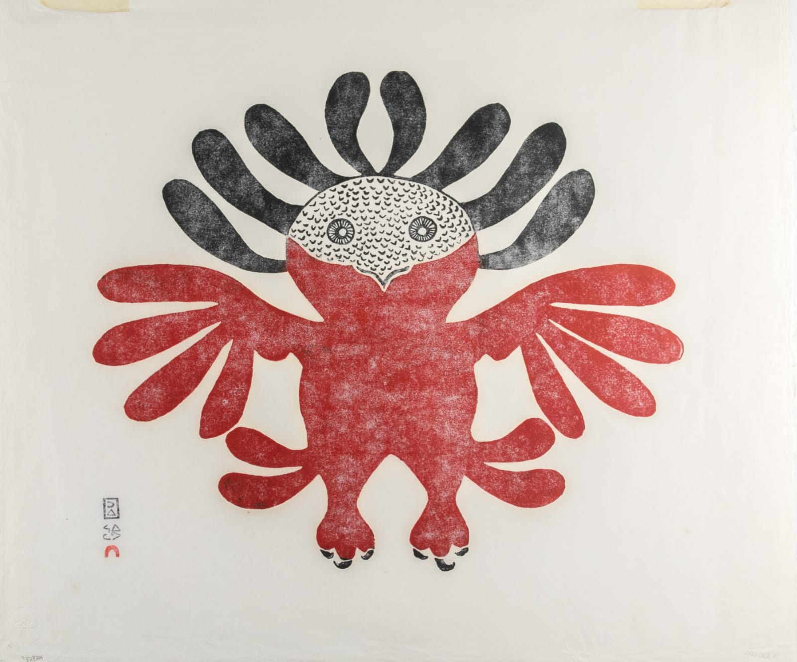 TYE ADLA (1936-1990) KINNGAIT (CAPE DORSET), The Red Owl, 1969 #28