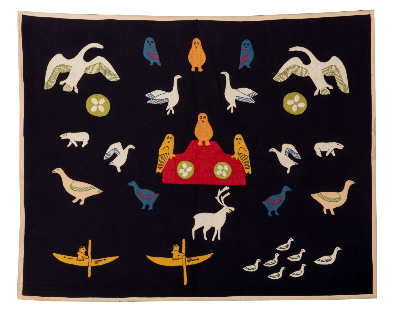 UNIDENTIFIED ARTIST, Probably ARVIAT (ESKIMO POINT), Untitled Work on Cloth (Hunting Arctic Animals by Kayak)