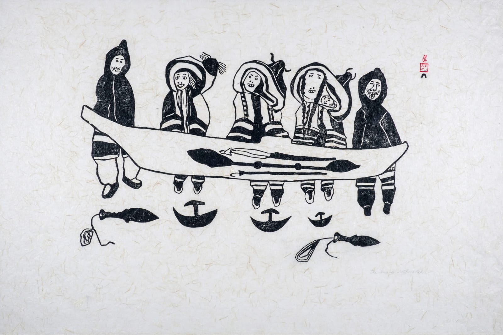 PITSEOLAK ASHOONA, R.C.A., O.C., (1904-1983) KINNGAIT (CAPE DORSET), The Kayak (Kayak and Family), 1962 (Dorset Series)