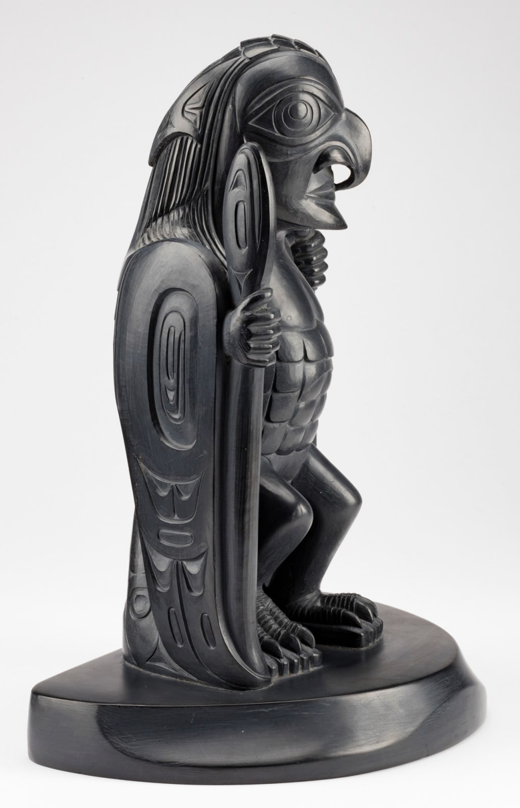 GARY MINAKER-RUSS (1958-2025), MASSET, HAIDA GWAII, Haida Supernatural Hawk Man with Paddle and Hawk Rattle, 2008