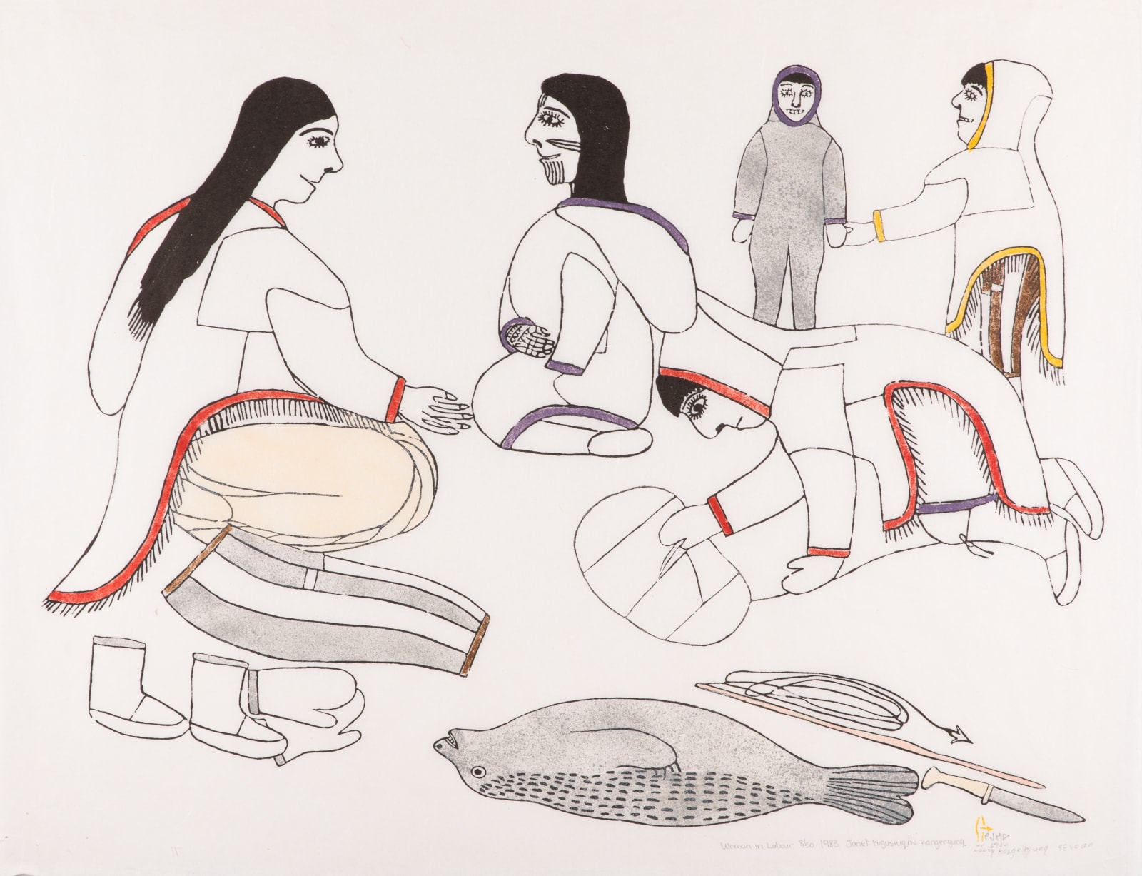 JANET KIGUSIUQ (1926-2005) QAMANI'TUAQ (BAKER LAKE), Woman in Labour, 1983 (Baker Lake Series / Baker Lake Uncatalogued Prints 1979 to 1985, Canadian Arctic Producers, Winnipeg, 1995 #16)