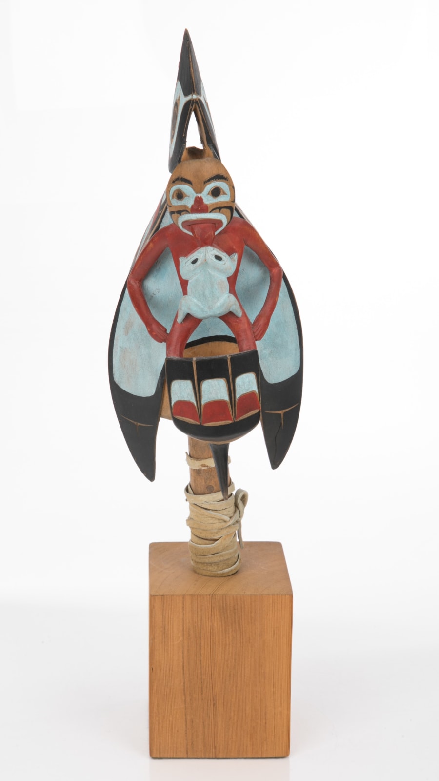 LARRY ROSSO (1944-2006) DAKELH (CARRIER/LAKE BABINE NATION), Chief’s Raven Rattle with Human, Frog, and Kingfisher, 1974