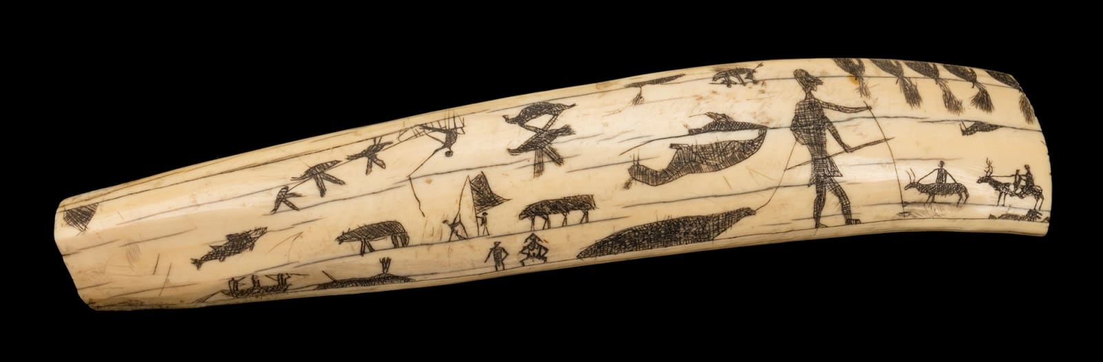 UNIDENTIFIED ARTIST, PROBABLY IÑUPIAQ, POSSIBLY SAINT MICHAEL AREA, ALASKA, Engraved Walrus Tusk, c. 1890s