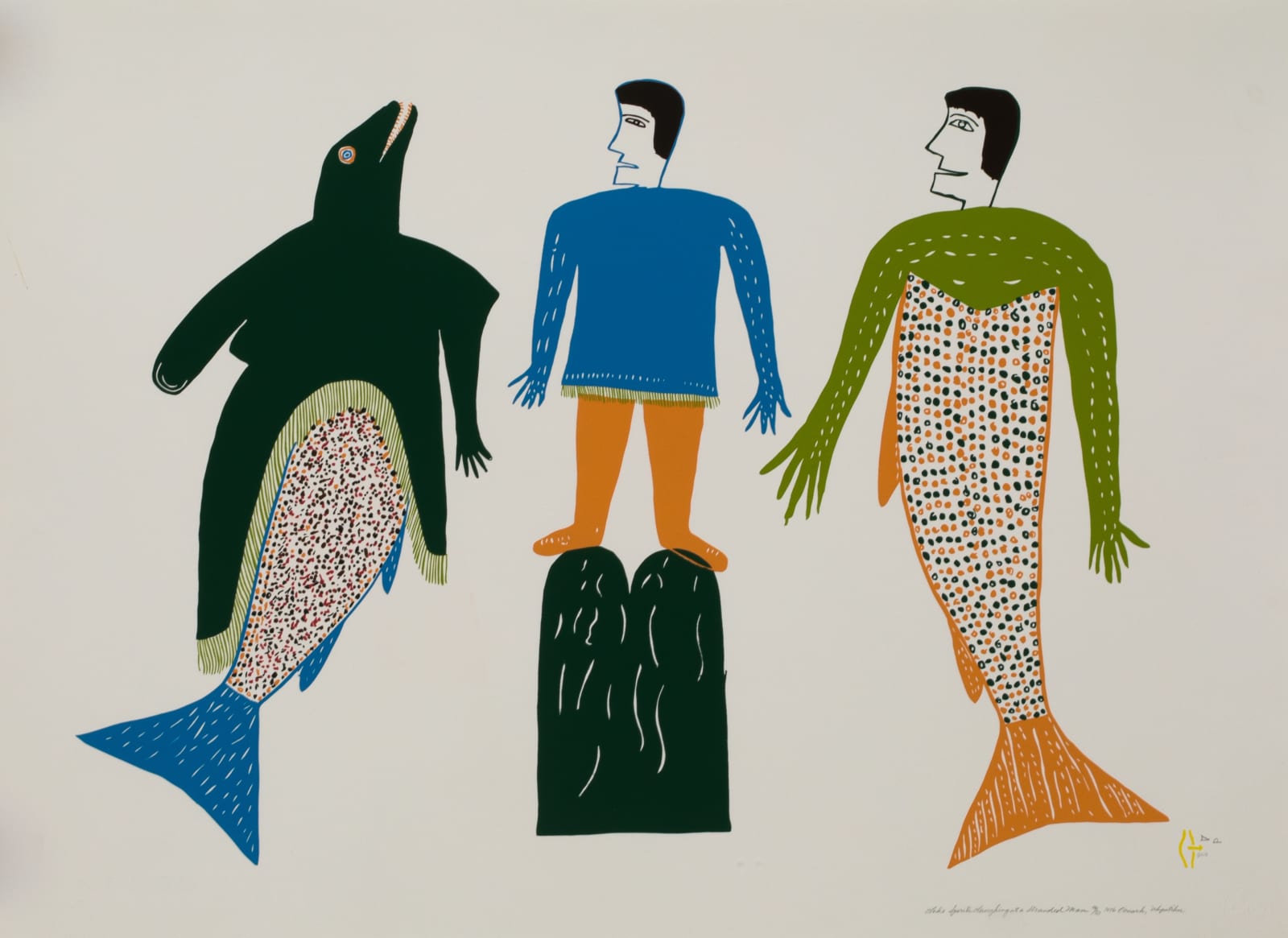 JESSIE OONARK, O.C., R.C.A (1906-1985) QAMANI'TUAQ (BAKER LAKE), Lake Spirits Laughing at Stranded Man, 1976 #1