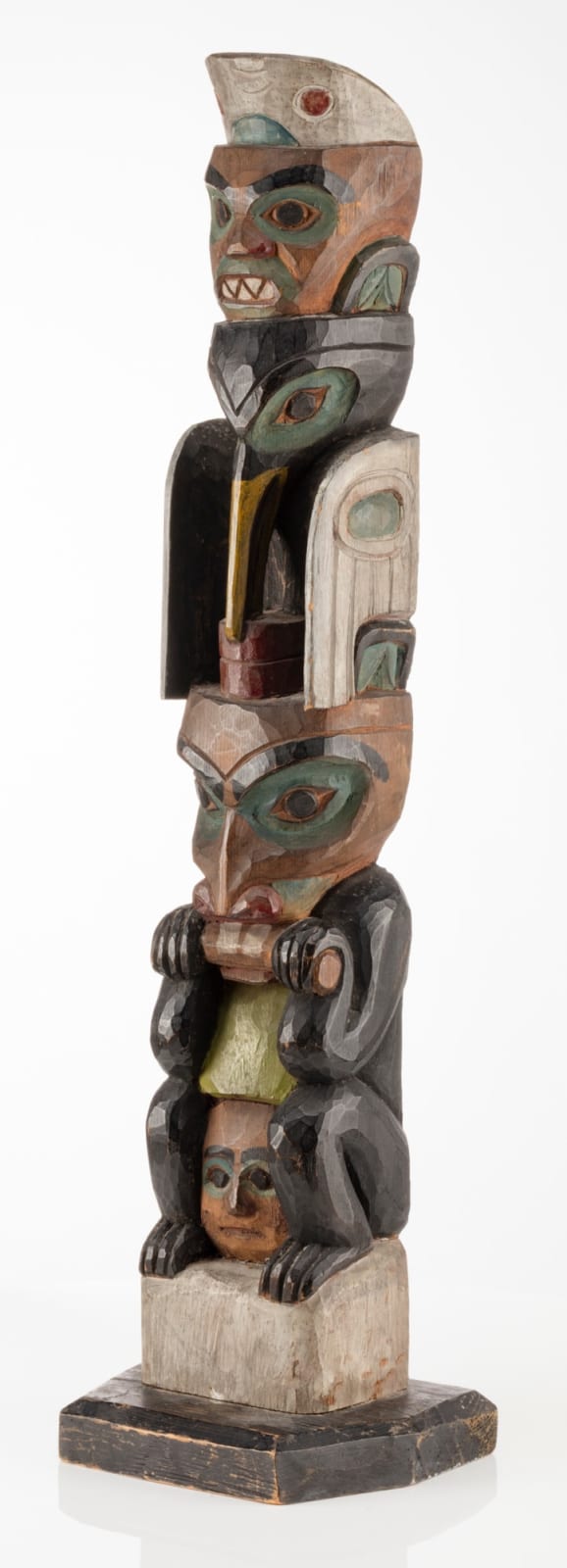 UNIDENTIFIED NUU-CHAH-NULTH or COAST SALISH ARTIST, Three-Figure Model Totem Pole, c. 1920