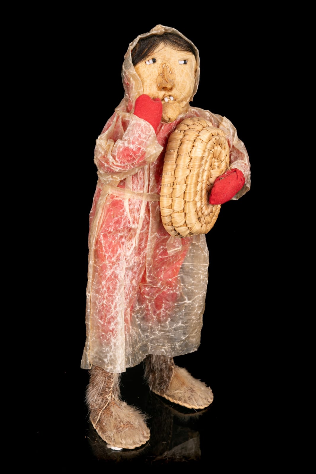 ROSALIE PANIYAK (1934-2007) CUP'IK, CHEVAK, Doll of Woman with Basket, Biting her Nails, 1990s / 2000s