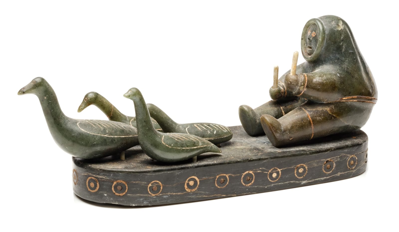 UNIDENTIFIED INUIT ARTIST, PROBABLY KUUJJUARAAPIK (GREAT WHALE RIVER), Hunter And Birds, early 1950s