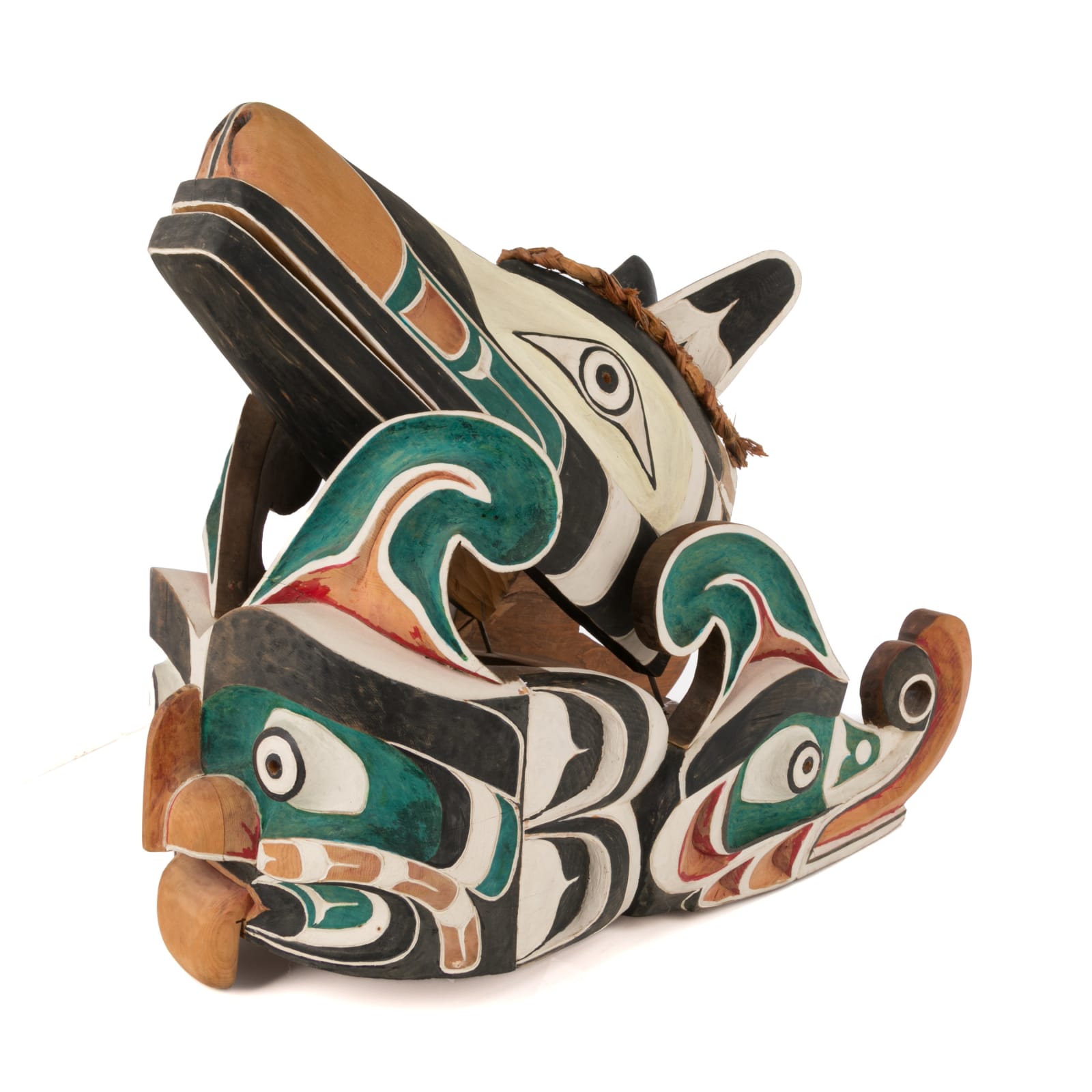 GEORGE BEE, KWAKWA̱KA̱ʼWAKW, Model Bentwood Hat of Sisiyutł (Sisiutl / Sea Serpent) with Wolf , mid-late 1980s