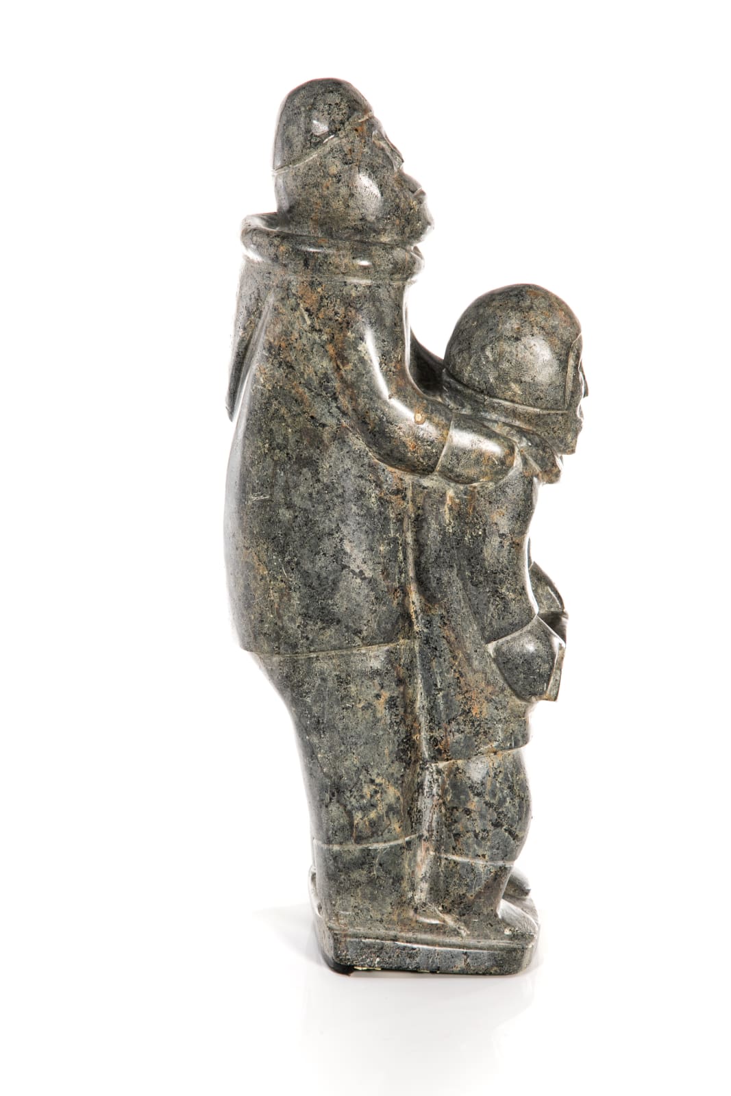 UNIDENTIFIED INUIT ARTIST, EASTERN CANADIAN ARCTIC, Standing Father and Child with Kudlik, 1970s