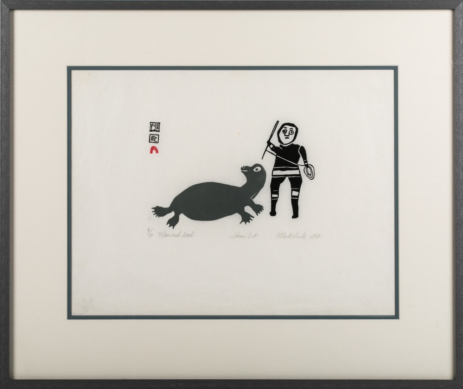 KIAKSHUK (1886-1966) KINNGAIT (CAPE DORSET), Man and Seal, 1964 (1964/5 #20)