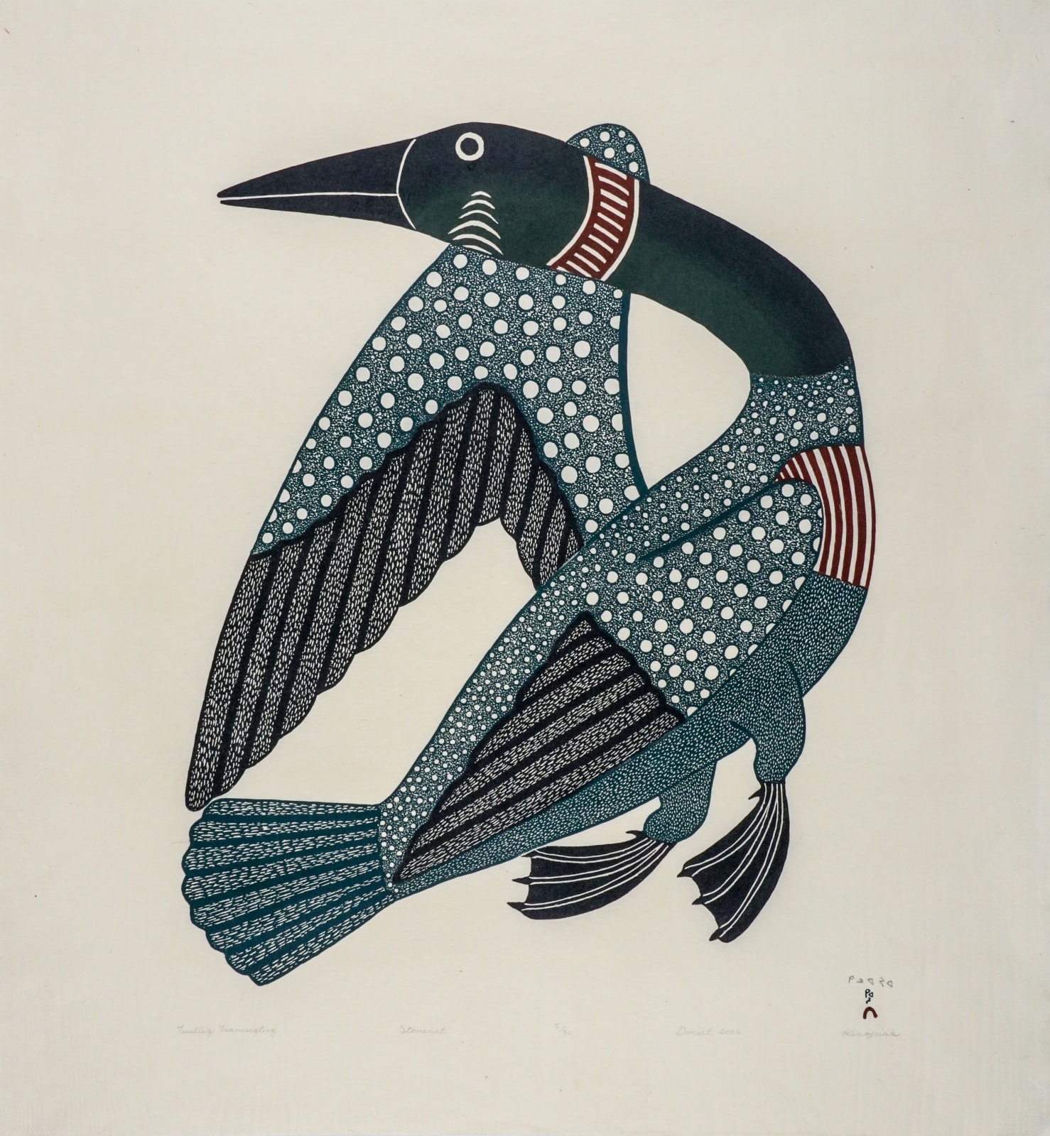 KENOJUAK ASHEVAK, C.C., R.C.A. (1927-2013) KINNGAIT (CAPE DORSET), Tuulliq Taanisiqtuq (Dancing Loon), 2006 #11