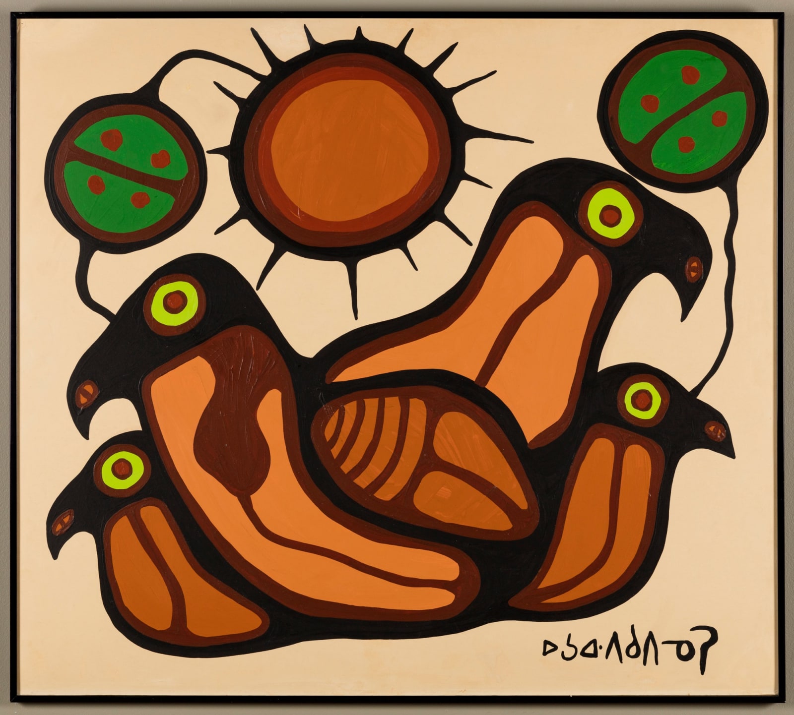 NORVAL MORRISSEAU, C.M. (1931-2007) ANISHINAABE (OJIBWE), Bird Family, early 1970s
