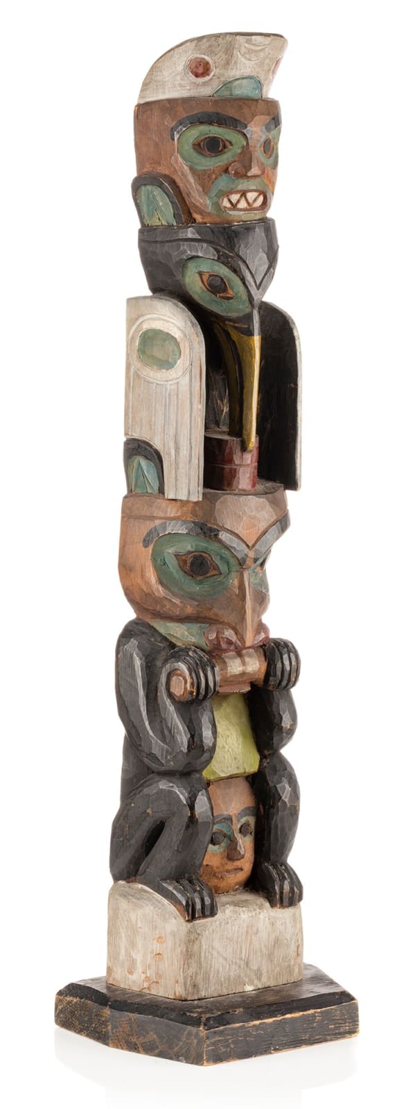 UNIDENTIFIED NUU-CHAH-NULTH or COAST SALISH ARTIST, Three-Figure Model Totem Pole, c. 1920