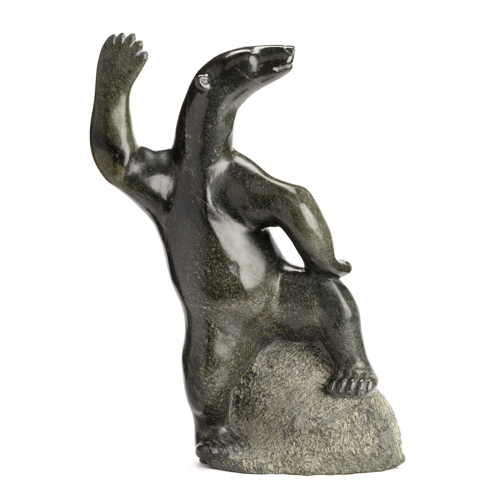 HENRY EVALUARDJUK (1923-2007) IQALUIT (FROBISHER BAY), Waving Polar Bear Seated on a Rock, mid-late 1970s