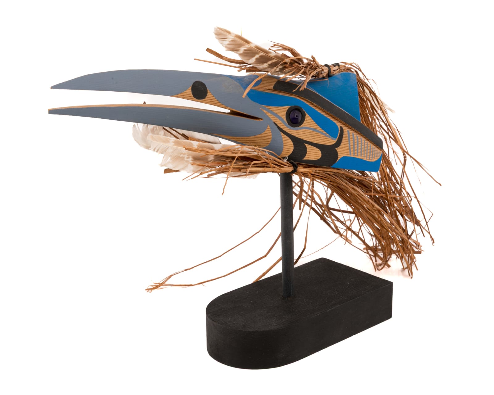 PATRICK AMOS (1957-) NUU-CHAH-NULTH, Miniature Kingfisher Mask on Base, 8 Feb 2011