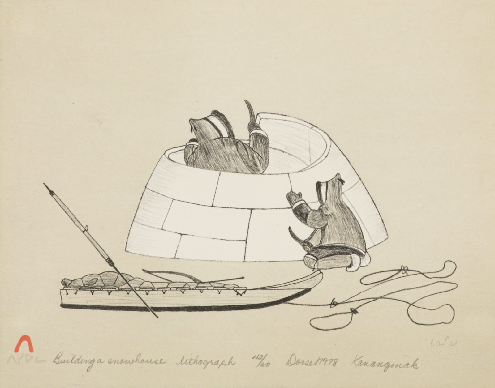 KANANGINAK POOTOOGOOK, R.C.A. (1935-2010) KINNGAIT (CAPE DORSET), Building a Snowhouse, 1978 L#10