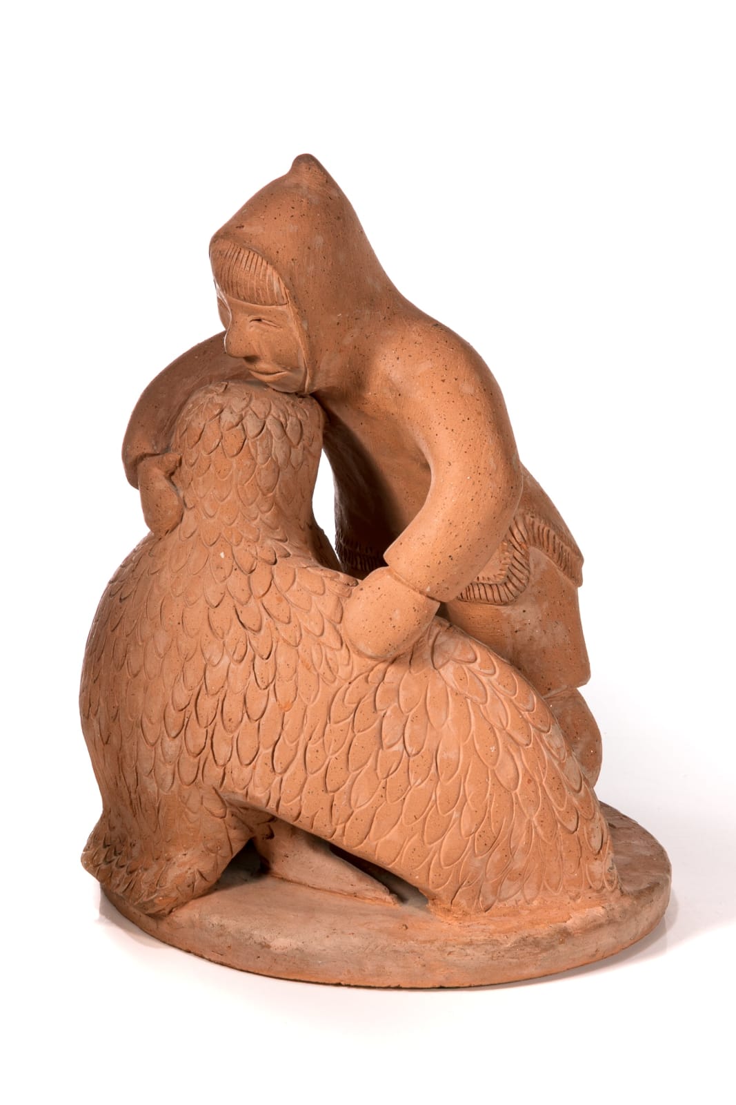 LAURENT AKSADJUAK (1935-) KANGIQLINIQ (RANKIN INLET), Inuk Embracing a Snowy Owl, February 8, 1968