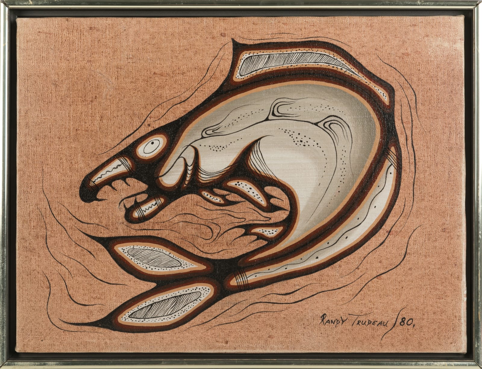 RANDY MSHEEKEHN TRUDEAU (1965-) ANISHINAABE (ODAWA-OJIBWE), M'CHIGEENG FIRST NATION, The Great Salmon Warns his People of the Waters, 1980