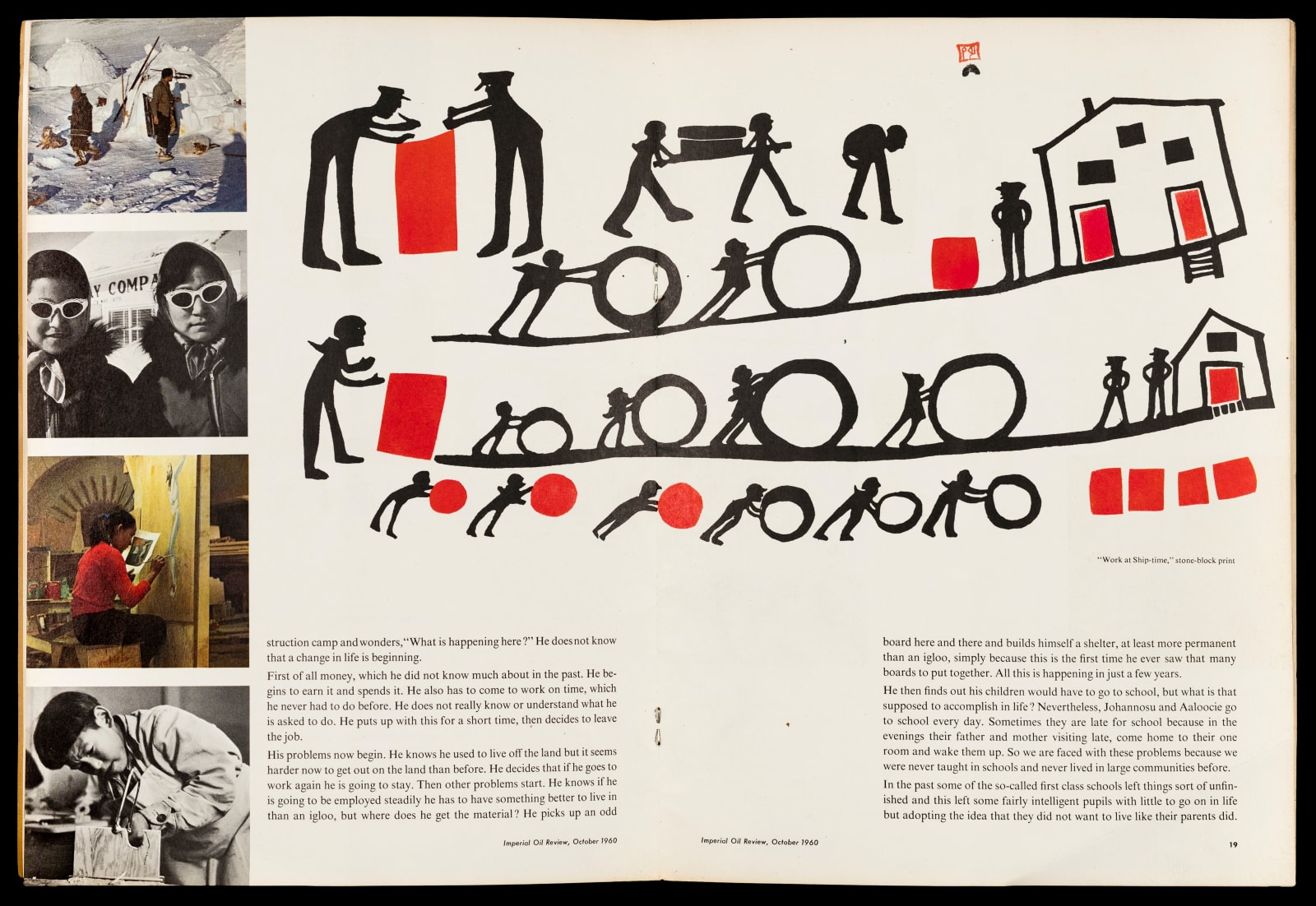 KIAKSHUK (1886-1966) KINNGAIT (CAPE DORSET), Eskimos Rolling Imperial Drums at Shiptime / Work at Ship-time*, 1959 (special commission)