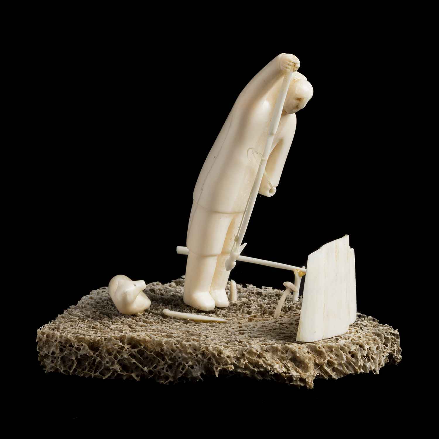 UNIDENTIFIED ARTIST, KUGAARUK (PELLY BAY), Hunter at a Seal Hole, Accompanied by a Dog, 1970