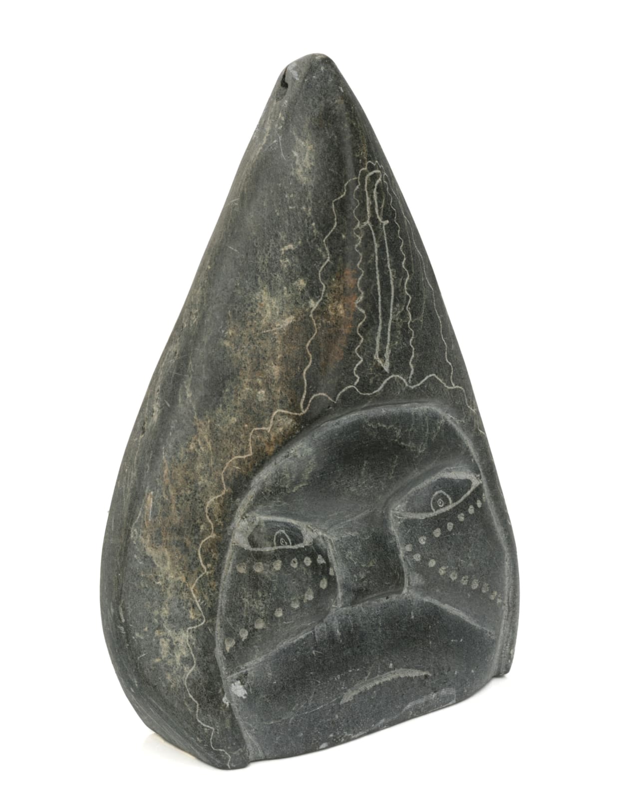 JOSIE PAMIUTU PAPIALUK (1918-1996) PUVIRNITUQ (POVUNGNITUK), Hooded Tattooed Face with Motifs of Arctic Animals and Dagger, c. 1970