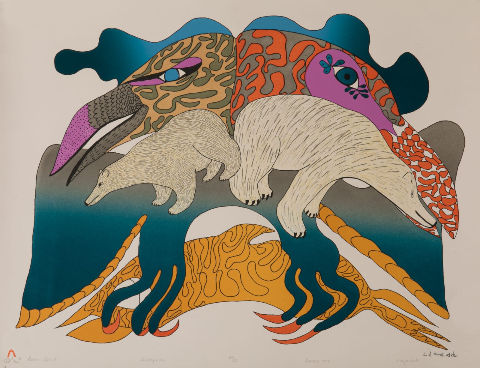 MAYOREAK ASHOONA, R.C.A. (1946-) KINNGAIT (CAPE DORSET), Bear Spirit, 1979 #L16