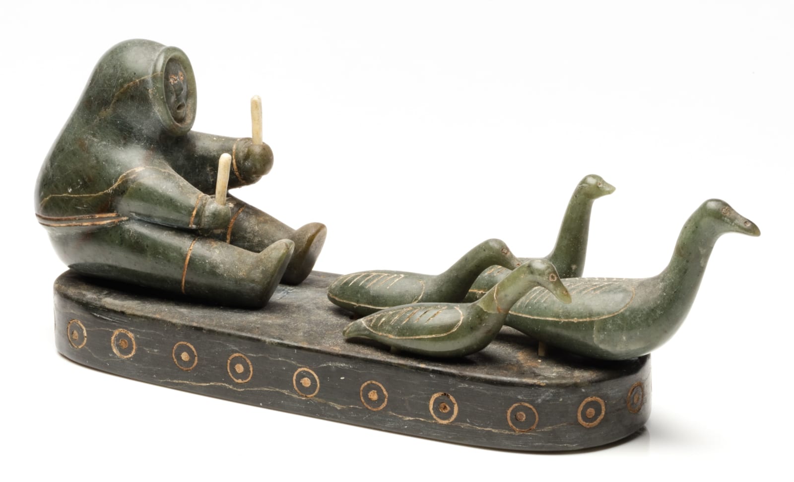 UNIDENTIFIED INUIT ARTIST, PROBABLY KUUJJUARAAPIK (GREAT WHALE RIVER), Hunter And Birds, early 1950s