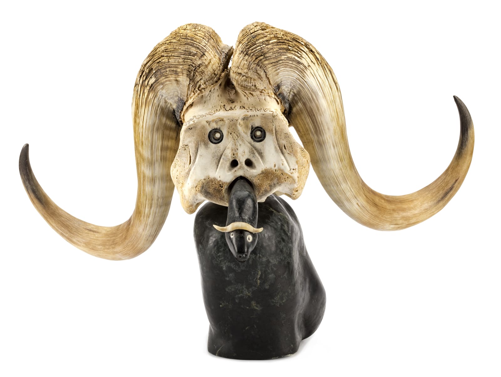 JUDAS ULLULAQ (1937-1999), UQSUQTUUQ (GJOA HAVEN), Muskox Shaman with Spirit Helper, c. 1988-90