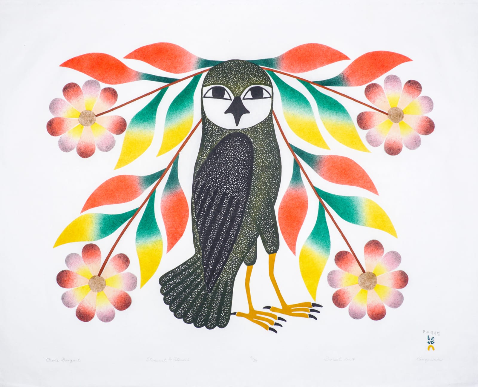 KENOJUAK ASHEVAK, C.C., R.C.A. (1927-2013) KINNGAIT (CAPE DORSET), Owl's Bouquet, 2007
