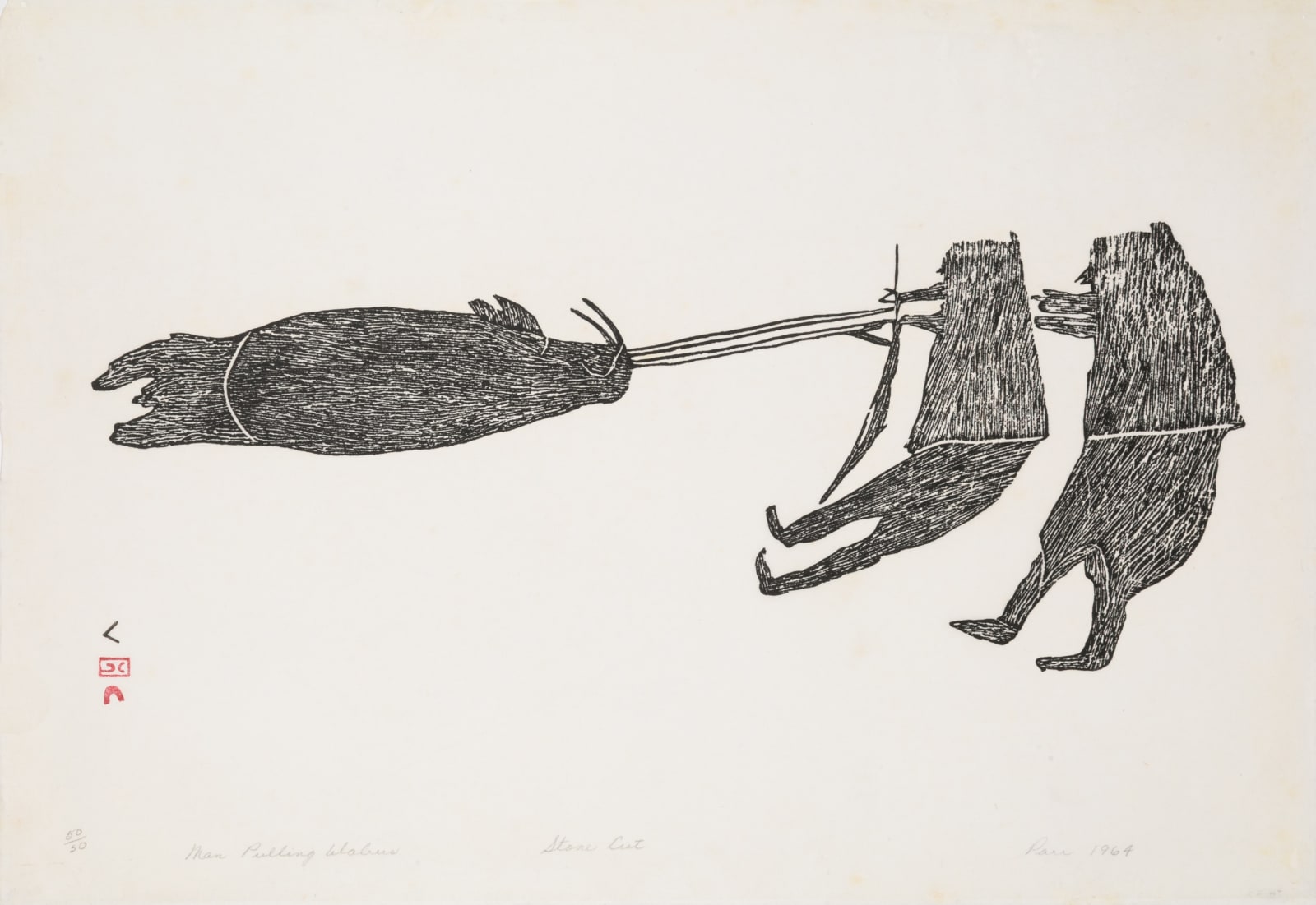 PARR (1893-1969) KINNGAIT (CAPE DORSET), Men (Man) Pulling a Walrus, 1964 (1964/5 #60)
