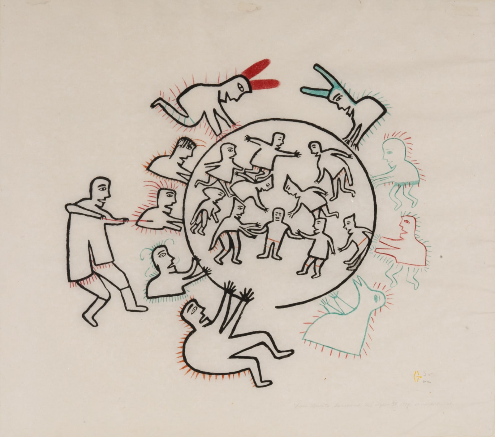 JESSIE OONARK, O.C., R.C.A (1906-1985) QAMANI'TUAQ (BAKER LAKE), Evil Spirits Surround the Igloo, 1972 (1973 # 21)