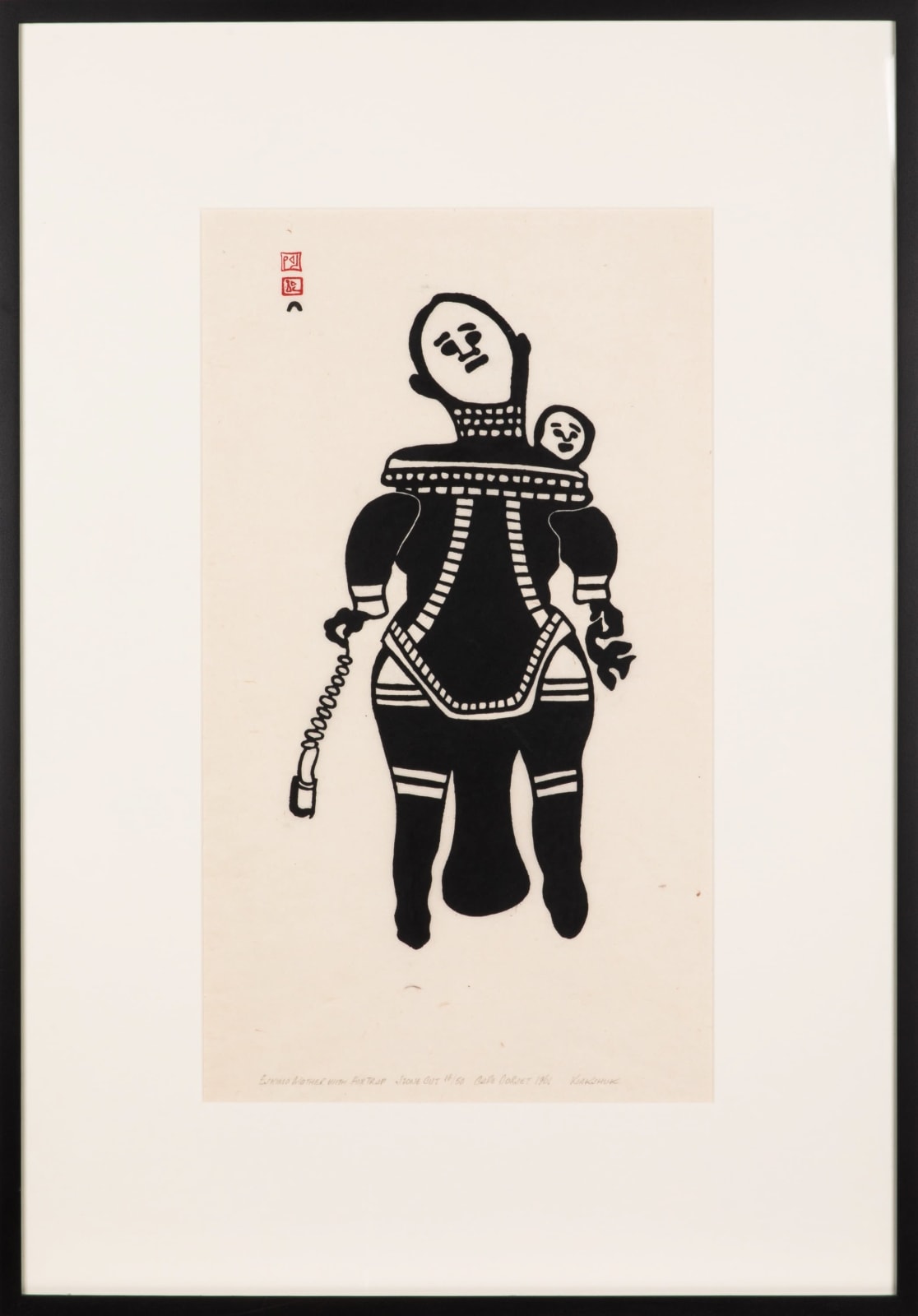 KIAKSHUK (1886-1966) KINNGAIT (CAPE DORSET), Eskimo Mother with Fox Trap, 1961 #12