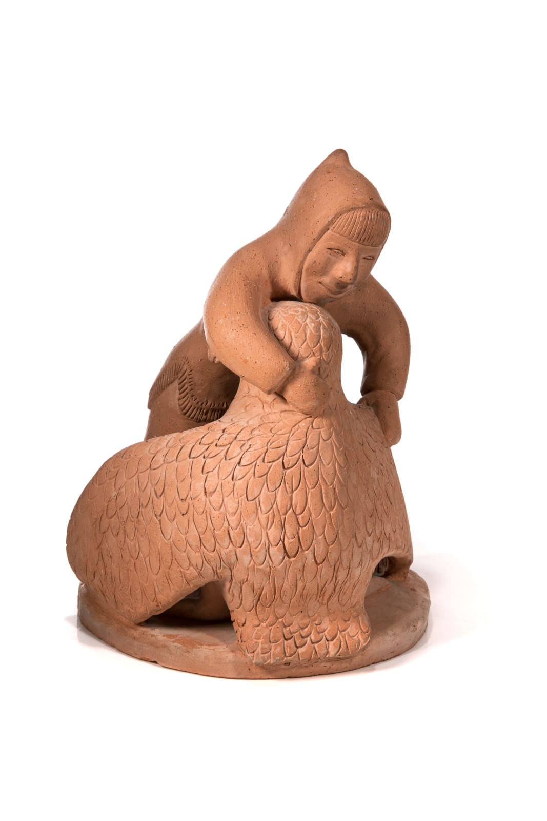 LAURENT AKSADJUAK (1935-) KANGIQLINIQ (RANKIN INLET), Inuk Embracing a Snowy Owl, February 8, 1968