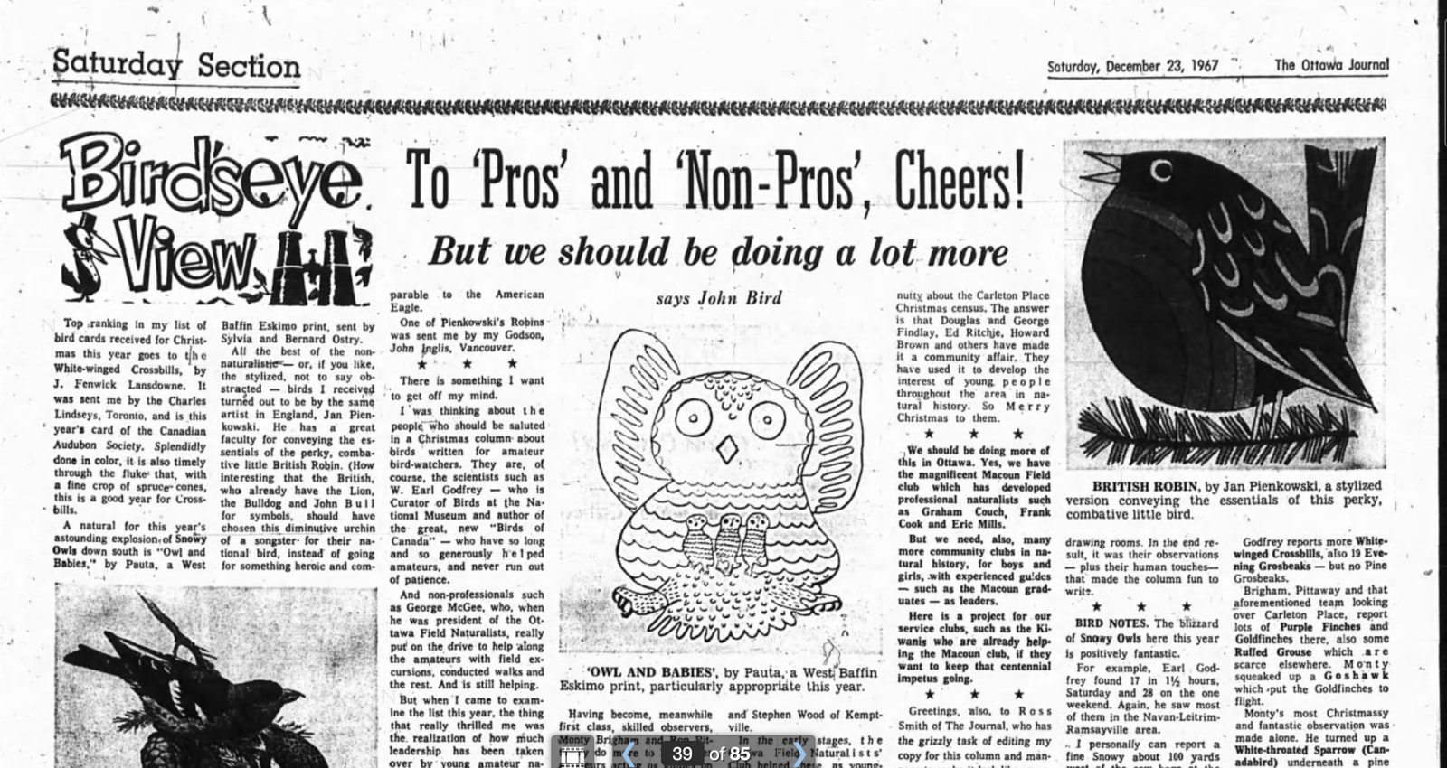 PAUTA SAILA, R.C.A. (1916-2009) KINNGAIT (CAPE DORSET), Untitled (Owl and Chicks), c. 1966-67