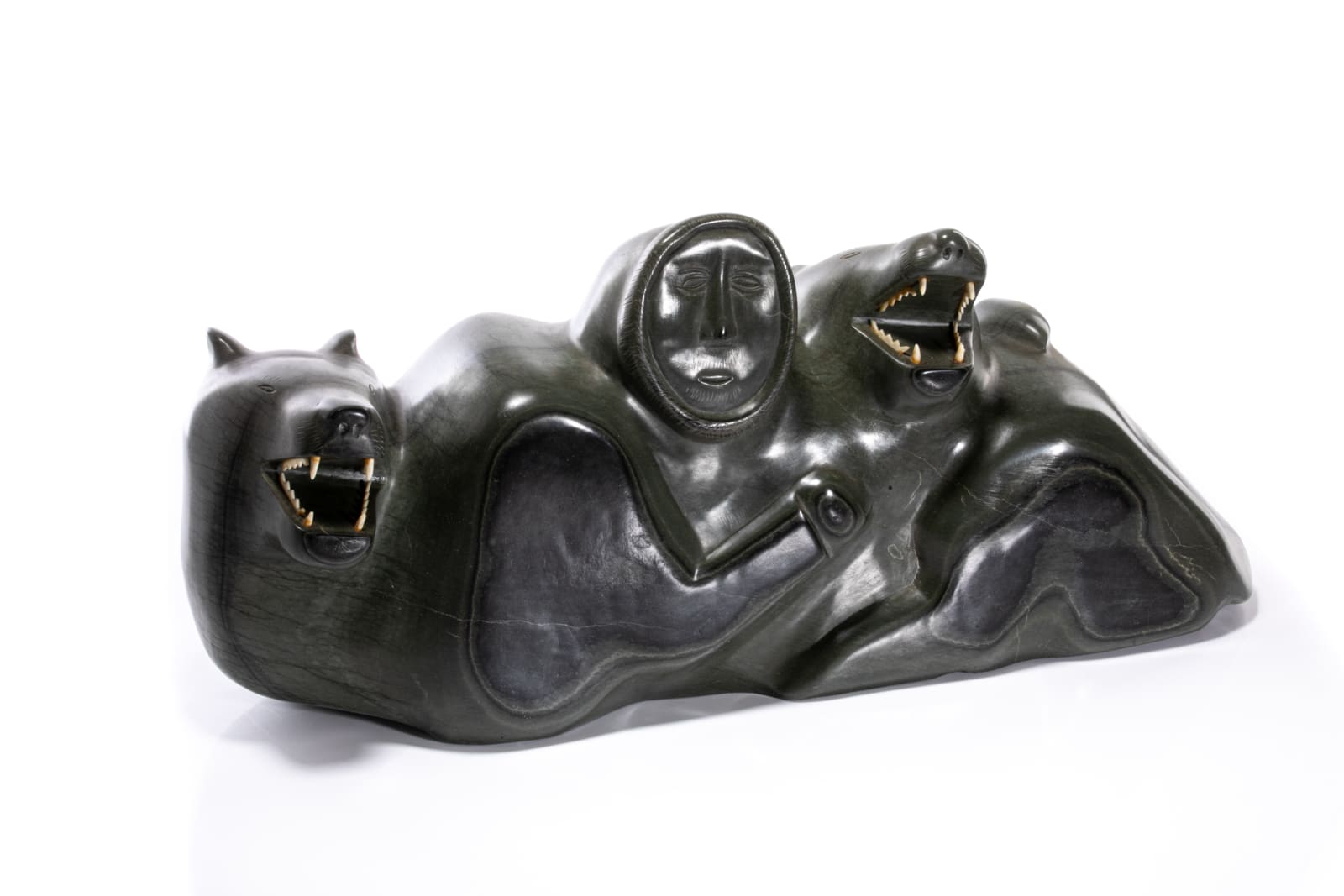 DAVIDEE TOOKTOO (1949-) KUUJJUARAPIK (GREAT WHALE RIVER), Hunter with Two Ferocious Polar Bears